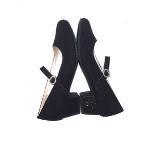 Girls Glitter Low Heel Shoes - Black